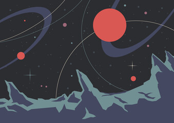 Retro Future Space Posters Background, Abstract Space Mosaic, Alien Planet surface © koyash07