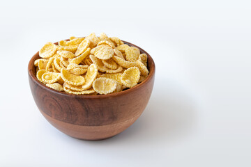 corn flake in bowl on white background, healthy breakfast concept