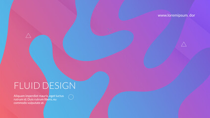 Obraz premium Dynamic Poster. Neon Liquid Background. Horizontal Frame. Purple Trendy Cover. Modern Concept. Hipster Shapes. Wavy Technology Composition. Wave Landing Page. Magenta Dynamic Poster