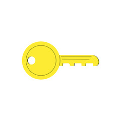 Yellow key isolated on white background. Vector illustration, flat cartoon color minimal design isolated on white background, eps 10.