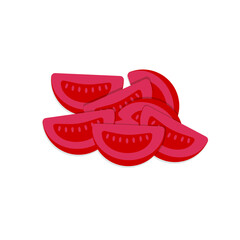 Sliced tomatoes. Slices of a red vegetable with seeds. Vector illustration, flat cartoon color minimal design isolated on white background, eps 10.