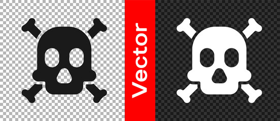 Black Bones and skull as a sign of toxicity warning icon isolated on transparent background. Vector