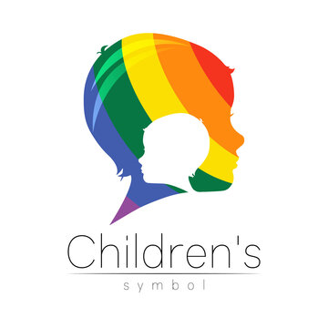 Child rainbow logotype in vector. Silhouette profile human head. Concept logo for people, children, autism, kids, therapy, clinic, education. Template symbol modern design isolated on white background