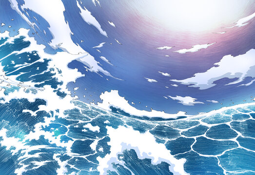 The Ocean Wave Illust in Japanese Style