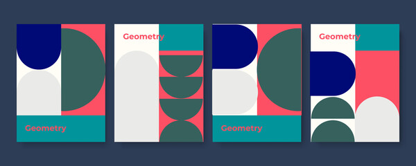 Obraz na płótnie Canvas Set of abstract flat mosaic Memphis background templates. Modern geometric vector illustration for website and banner background, presentation template, marketing and business material.