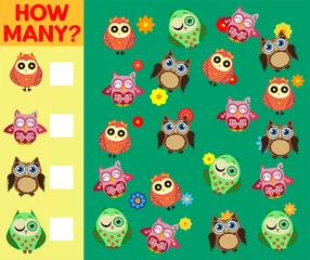 Fotobehang Cartoon Illustration of Educational Counting Activity Game for Children with Bird Characters © MichiruKayo