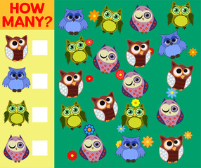 Obraz premium Cartoon Illustration of Educational Counting Activity Game for Children with Bird Characters