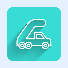 White line Passenger ladder for plane boarding icon isolated with long shadow background. Airport stair travel. Green square button. Vector