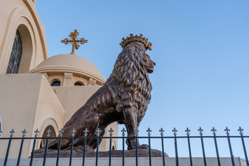 The lion statue at The Heavenly Cathedral Coptic Orthodox Church in Sharm El Sheikh, Egypt