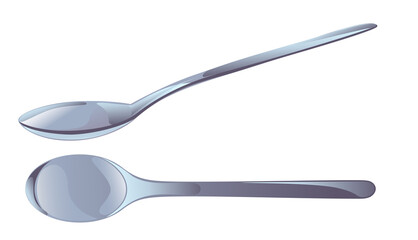 Metal spoon in flat cartoon style. Vector illustration isolated on white background