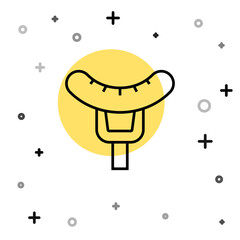 Black line Sausage on the fork icon isolated on white background. Grilled sausage and aroma sign. Random dynamic shapes. Vector