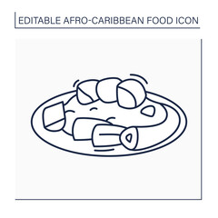Afro-Caribbean food line icon. Jollof oxtail. Aromatic, spicy slow-cooked dish. Local food concept. Isolated vector illustration. Editable stroke