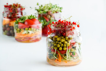 A snack of raw vegetables in a glass. Vegetarian snack options on the go