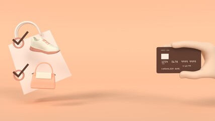 online shopping concept. Shopping on smartphone application service, digital marketing, online buying, and online payment concept, trendy 3d illustration, 3d rendering.