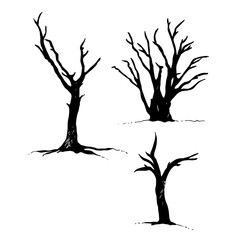 Tree vector silhouette, hand drawn vector sketch