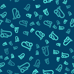 Green line Vacuum cleaner icon isolated seamless pattern on blue background. Vector