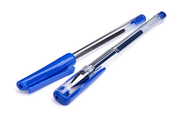Plastic ballpoint pen on a white background. The subject is all in focus.