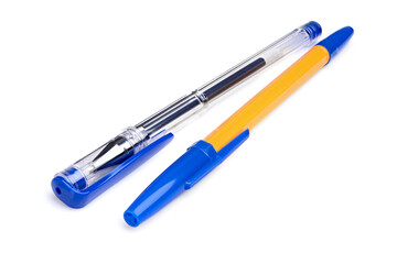 Plastic ballpoint pen on a white background. The subject is all in focus.