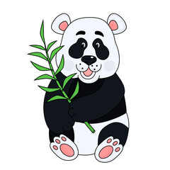 A panda holds a bamboo branch. Cartoon Animals vector illustration