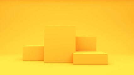 Lots of cubes stands on a yellow background. 3d render.