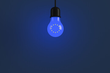 Glowing light bulb with the symbol of the European Union. Political poster
