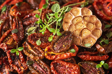 Sun dried tomatoes with fresh herbs and spices