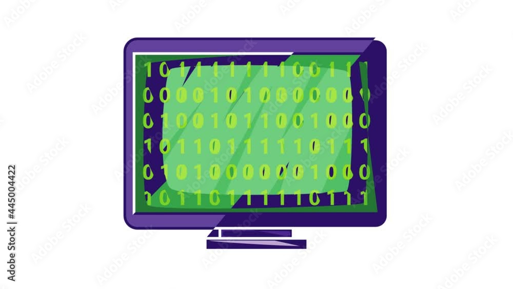 Poster binary code on screen icon animation cartoon best object isolated on white background