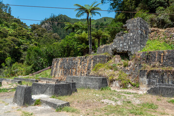 Remains of an old stamping battery in Karangahake of the past gold rush time, Coromandel peninsula...