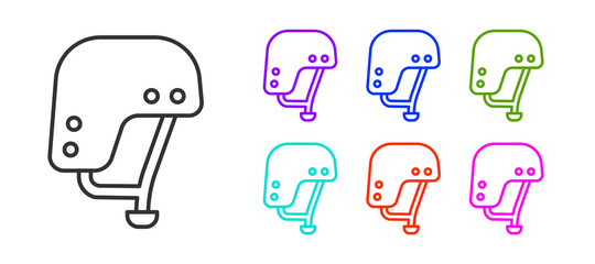 Black line Skateboard helmet icon isolated on white background. Extreme sport. Sport equipment. Set icons colorful. Vector