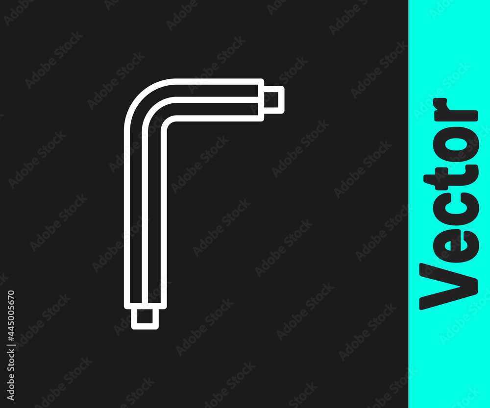 Poster white line tool allen keys icon isolated on black background. vector