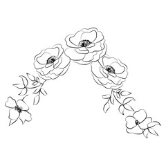 Summer garden blooming flowers monochrome illustration, sketch, hand drawn