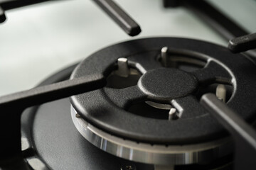 New modern shining metal gas cooker close up