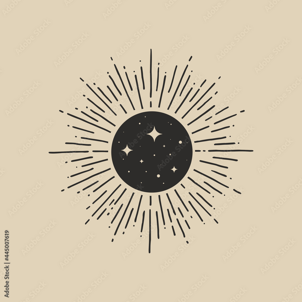 Poster mystical composition with a magic circle and rays on a light background. astrological sign in a tren