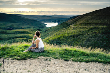 Yoga practise, Sunset at the Peak District National Park - Wesseden Reservoir