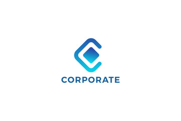 Letter C blue color cubic box technological business logo  