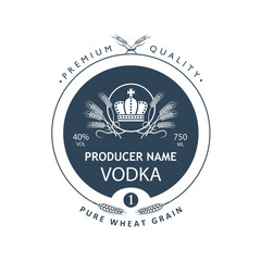 template vodka label with royal crown and ears of wheat in retro style