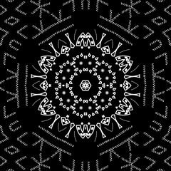 Black and white floral pattern design.