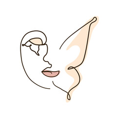 abstract face with butterfly one line drawing. Portret minimalistic style