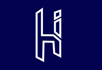 White stylish and elegant letter HI with dark blue background signature logo for company name or initial 