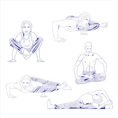 vector yoga exercise silhouettes