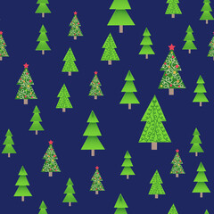 christmas tree seamless pattern. Winter forest, pine trees and snowflakes Print for fabric, wrapping paper