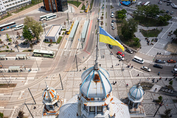  View on  railway station in lviv from drone