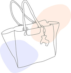 Women's handbag with pendant. Line art with abstract color spots.