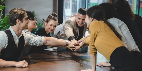 business woman working successful in modern office workplace, professional young businesswoman people with laptop computer technology are work in communication corporate partner team