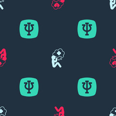 Set Broken heart or divorce, Helping hand and Psychology, Psi on seamless pattern. Vector