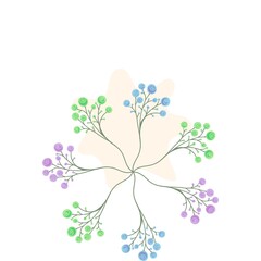 Botanical drawing. Meadow greens minimal logo, abstract leaf and blooming flowers sketch element,.