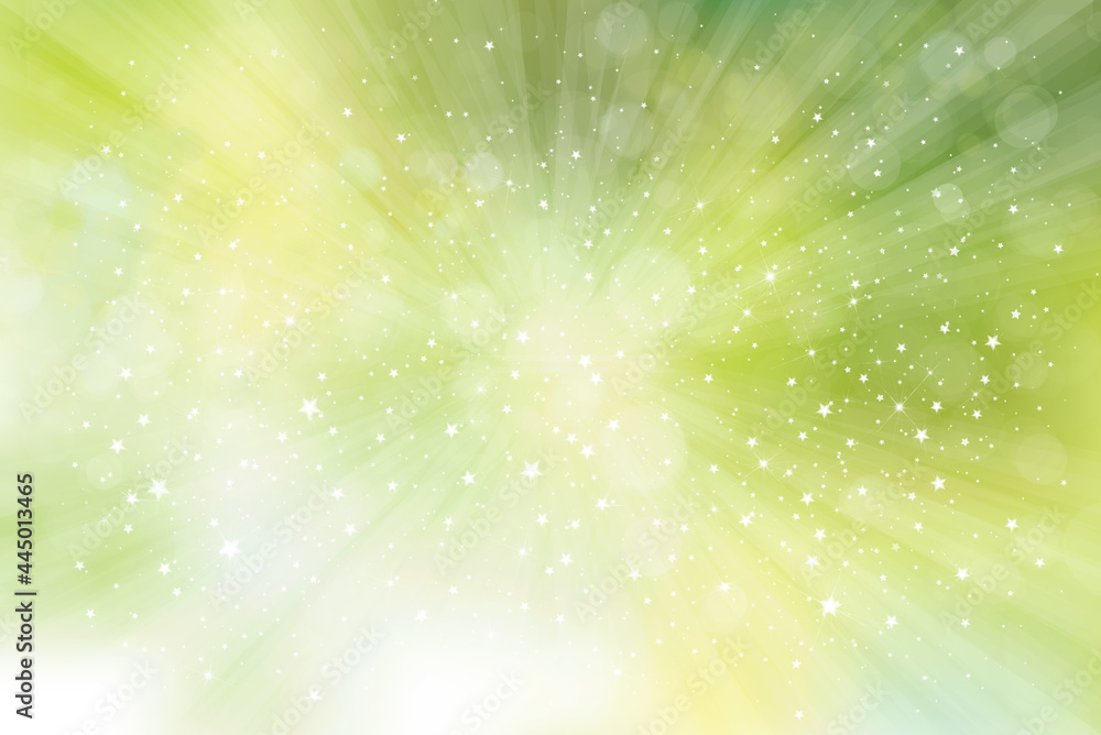 Wall mural vector green, sparkling background with rays, lights and stars. green abstract background.
