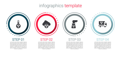 Set Meteorology thermometer, Acid rain and radioactive cloud, Nuclear power plant and Truck with radiation materials. Business infographic template. Vector