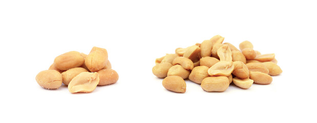 Roasted salted peanuts isolated on a white background - obrazy, fototapety, plakaty