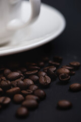 Close-Up coffee mug isolated with some beans